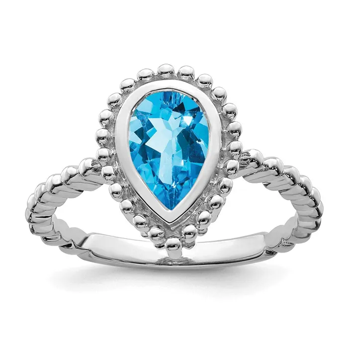 Rings Goldia Solid 14k White Gold Pear Simulated Blue Topaz Ring