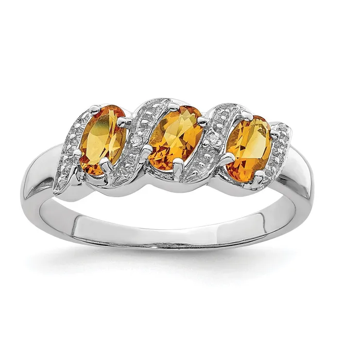 Rings Goldia Sterling Silver Rhodium 3 Stone Citrine u0026 Diamond Ring