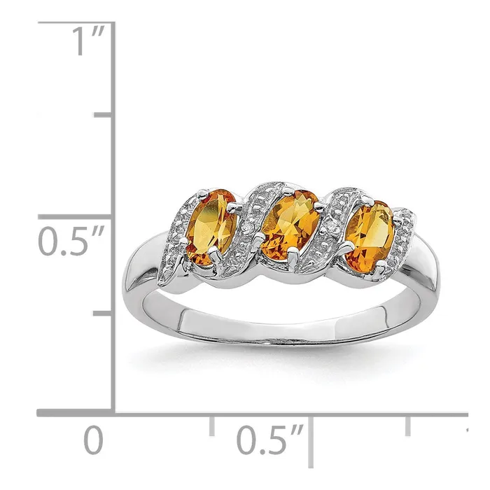 Rings Goldia Sterling Silver Rhodium 3 Stone Citrine u0026 Diamond Ring