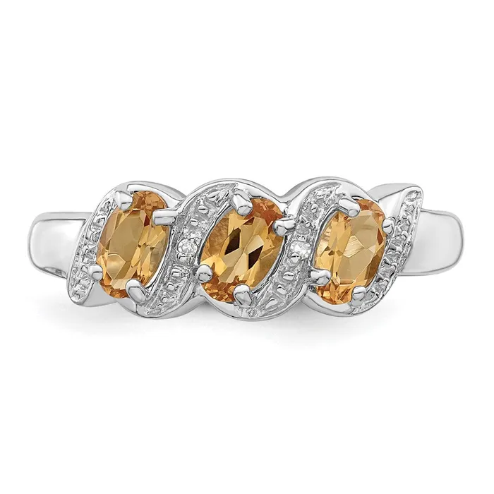 Rings Goldia Sterling Silver Rhodium 3 Stone Citrine u0026 Diamond Ring