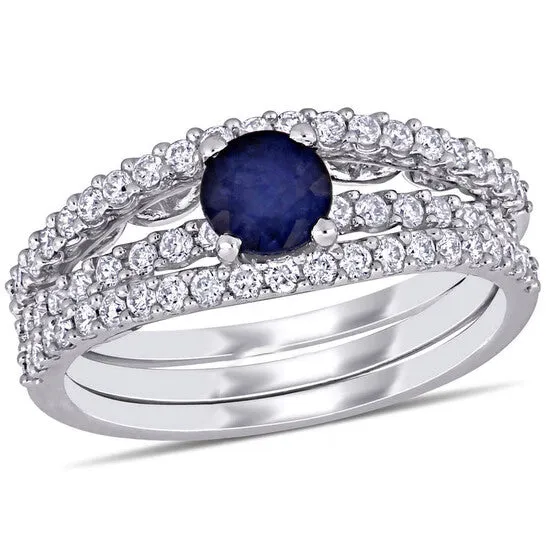 Rings JMS always Original Amour 58 CT TGW Diffused Sapphire and 58 CT TW Diamond Bridal set Ring in 14k White Gold Rings JMS always Original Amour 58 CT TGW Diffused Sapphire and 58 CT TW Diamond Bridal set Ring in 14k White Gold