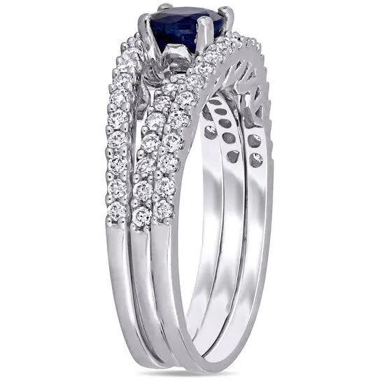 Rings JMS always Original Amour 58 CT TGW Diffused Sapphire and 58 CT TW Diamond Bridal set Ring in 14k White Gold Rings JMS always Original Amour 58 CT TGW Diffused Sapphire and 58 CT TW Diamond Bridal set Ring in 14k White Gold