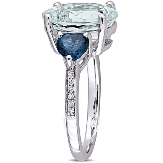 Rings Original Amour 005 CT TDW Diamond and 5 16 CT TGW Ice Aquamarine and London Blue Topaz Cocktail Ring in Sterling Silver JMS always Rings Original Amour 005 CT TDW Diamond and 5 16 CT TGW Ice Aquamarine and London Blue Topaz Cocktail Ring in Sterling Silver JMS always
