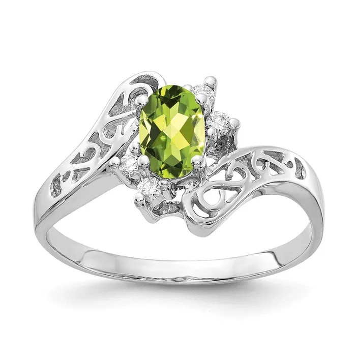 Rings Solid 14k White Gold 6x4mm Oval Simulated Peridot A CZ Ring Goldia Rings Solid 14k White Gold 6x4mm Oval Simulated Peridot A CZ Ring Goldia