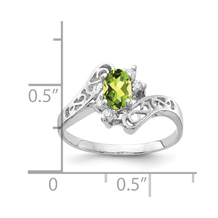Rings Solid 14k White Gold 6x4mm Oval Simulated Peridot A CZ Ring Goldia