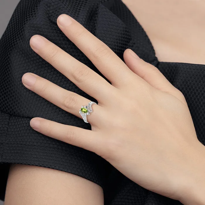 Rings Solid 14k White Gold 6x4mm Oval Simulated Peridot A CZ Ring Goldia