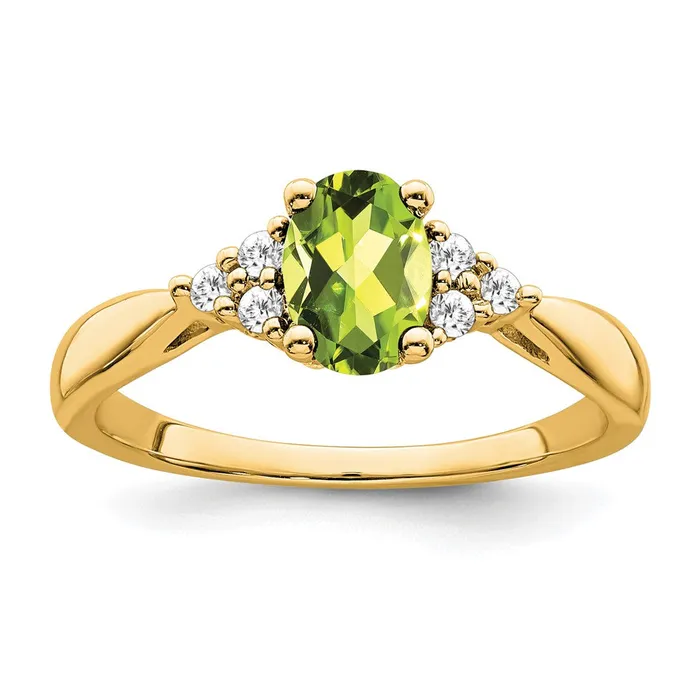 Rings Solid 14k Yellow Gold Simulated Peridot and CZ Ring Goldia