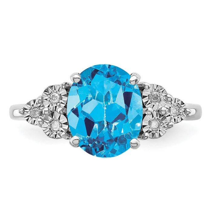 Rings Sterling Silver Rhodium Diamond u0026 Blue Topaz Ring Goldia