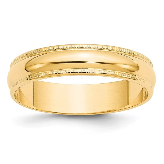 Solid 10K Yellow Gold 5mm Light Weight Milgrain Half Round MensWomens Wedding Band Ring Size 135 Goldia Rings
