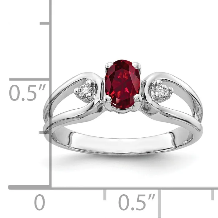 Solid 14k White Gold 6x4mm Oval Created Simulated Ruby AA CZ Ring Goldia Rings