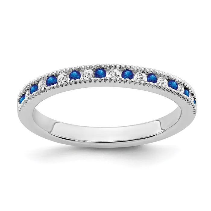 Solid 14k White Gold Simulated Sapphire and CZ Band Goldia Rings