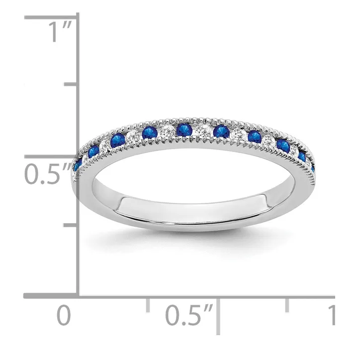 Solid 14k White Gold Simulated Sapphire and CZ Band Goldia Rings