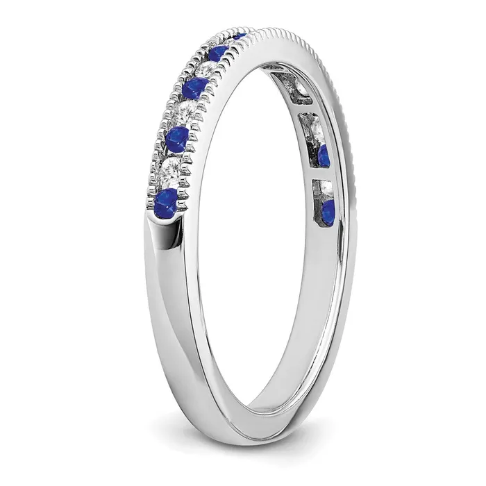 Solid 14k White Gold Simulated Sapphire and CZ Band Goldia Rings