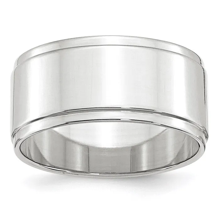 Solid 18K White Gold 10mm Flat with Step Edge MensWomens Wedding Band Ring Size 4 Goldia Rings Solid 18K White Gold 10mm Flat with Step Edge MensWomens Wedding Band Ring Size 4 Goldia Rings