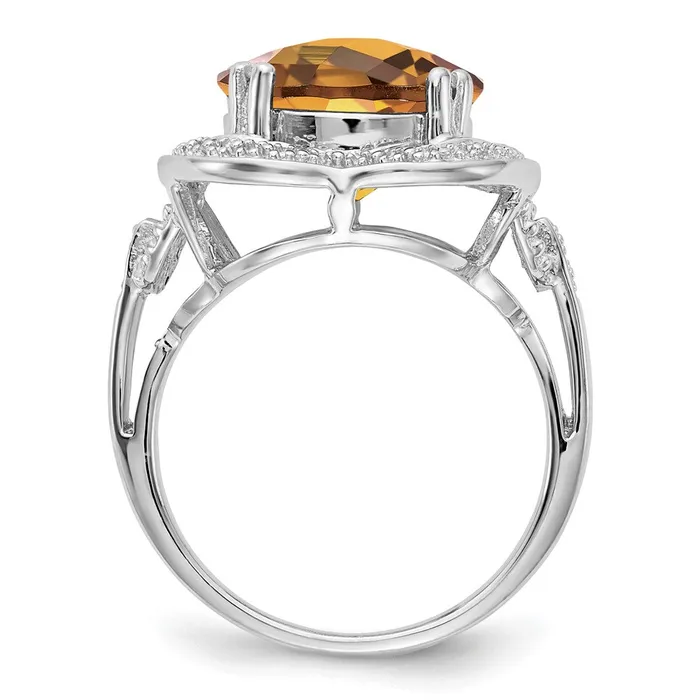 Sterling Silver Rhodium CheckerCut Whiskey Quartz Ring Goldia Rings