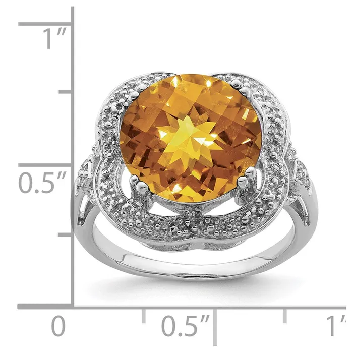 Sterling Silver Rhodium CheckerCut Whiskey Quartz Ring Goldia Rings