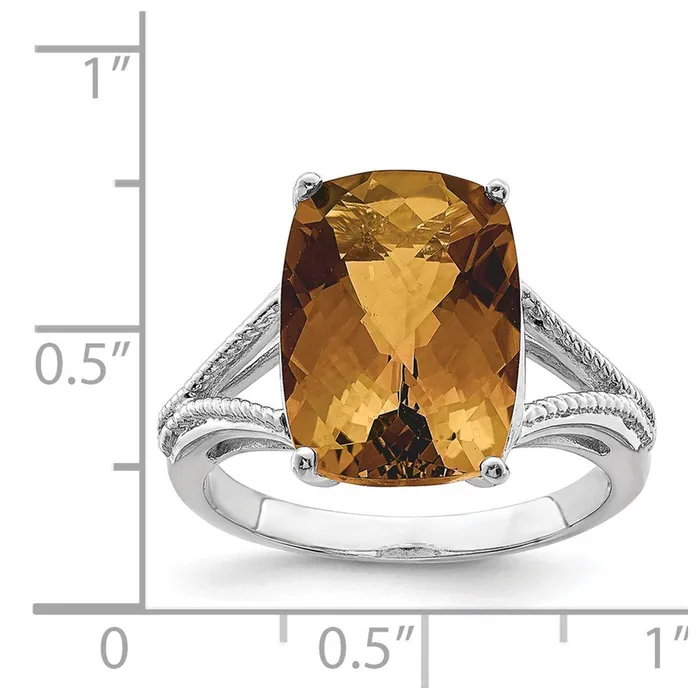 Sterling Silver Rhodium CheckerCut Whiskey Quartz Ring Goldia Rings