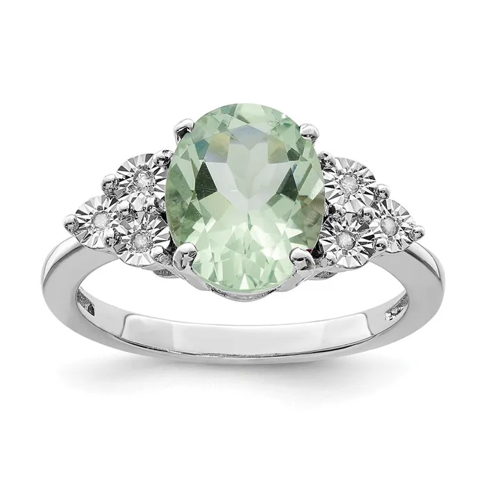Sterling Silver Rhodium Diamond u0026 Green Quartz Ring Goldia Rings