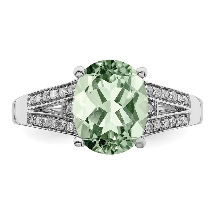 Sterling Silver Rhodium Diamond u0026 Green Quartz Ring Goldia Rings