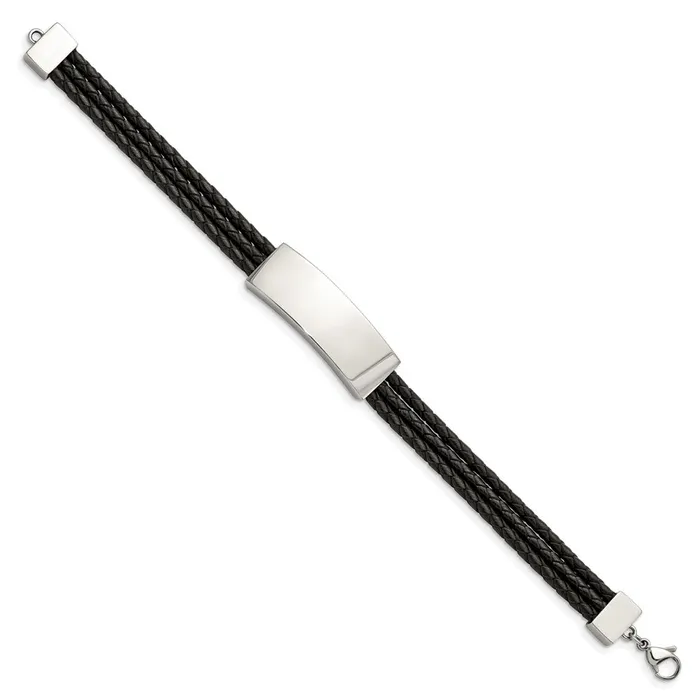 Bracelets Chisel Stainless Steel Polished Black Woven Leather Multi Strand 8 inch ID Bracelet TreasureFineJewelers