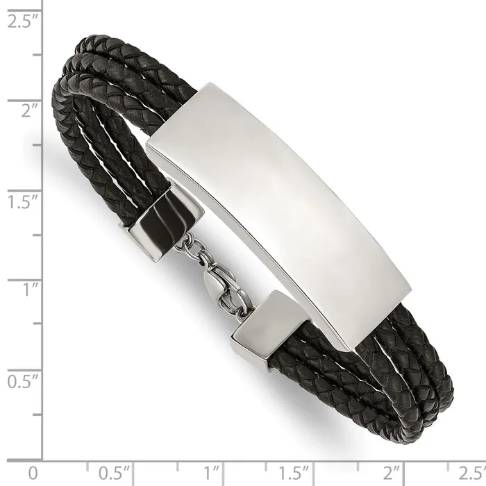 Bracelets Chisel Stainless Steel Polished Black Woven Leather Multi Strand 8 inch ID Bracelet TreasureFineJewelers