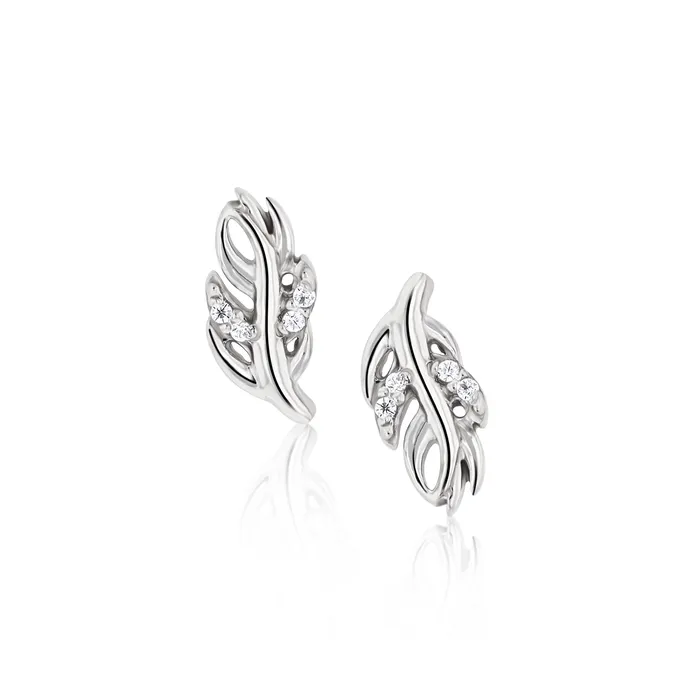 Earrings Ema Jewels Peitho Feather Crystal Sterling Silver Earrings