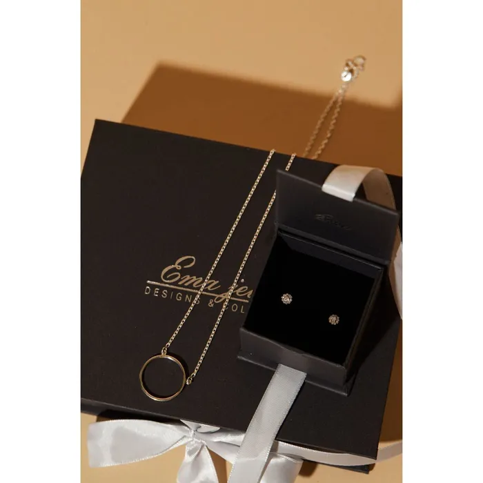 Ema Jewels Earrings Equator Circle Necklace and Elpis Crystal Sterling Silver Earrings SET