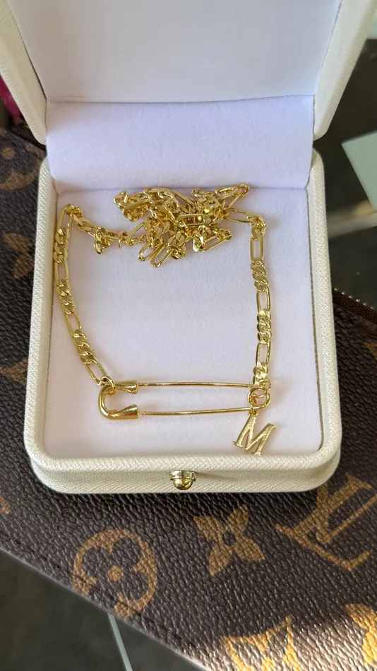 Necklaces Gold Safety Pin Figaro Necklace MP Jewelry