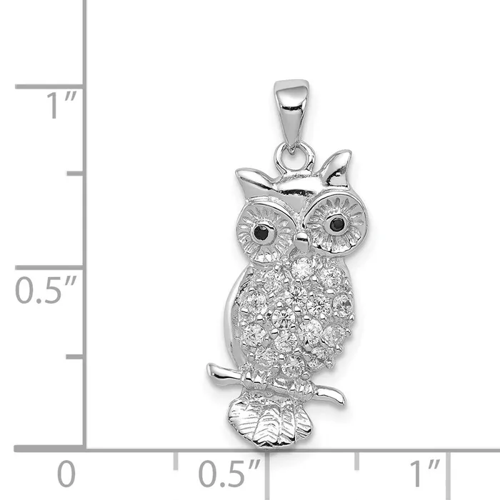 Necklaces TreasureFineJewelers Sterling Silver Rhodiumplated CZ Owl Pendant