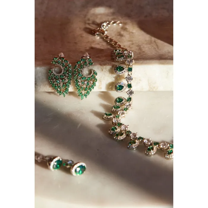 Persephone Emerald Sterling Silver Necklace Earring SET Ema Jewels Necklaces