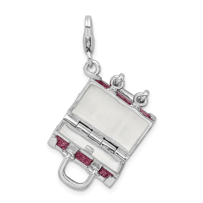 Rings Sterling Silver Amore La Vita Rhodpl 3D Glitter Enameled Luggage Charm TreasureFineJewelers