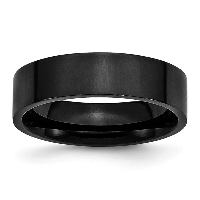 Rings TreasureFineJewelers Stainless Steel 6mm Black IPplated Polished Flat Band