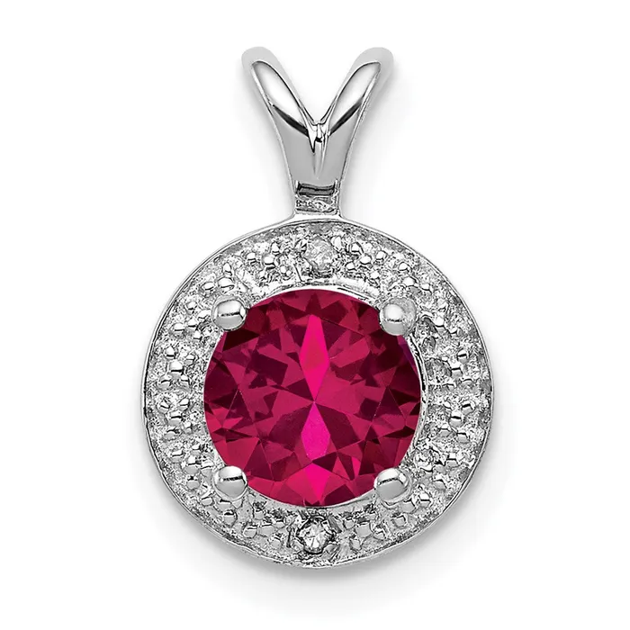 Sterling Silver Rhodiumplated Diam and Created Ruby Pendant TreasureFineJewelers Necklaces