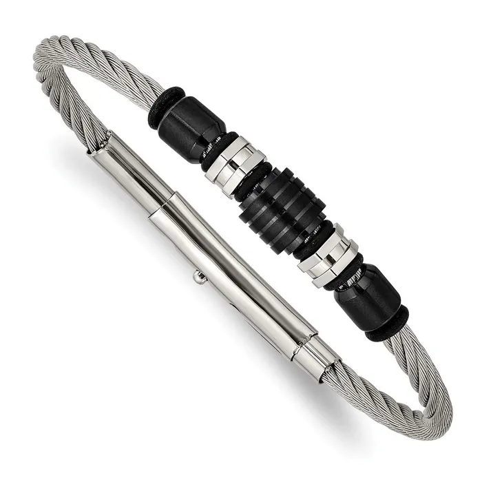 TreasureFineJewelers Bracelets Chisel Stainless Steel Brushed and Polished Black IPplated and Black Rubber Adjustable 8 to 875 inch Bracelet TreasureFineJewelers Bracelets Chisel Stainless Steel Brushed and Polished Black IPplated and Black Rubber Adjustable 8 to 875 inch Bracelet