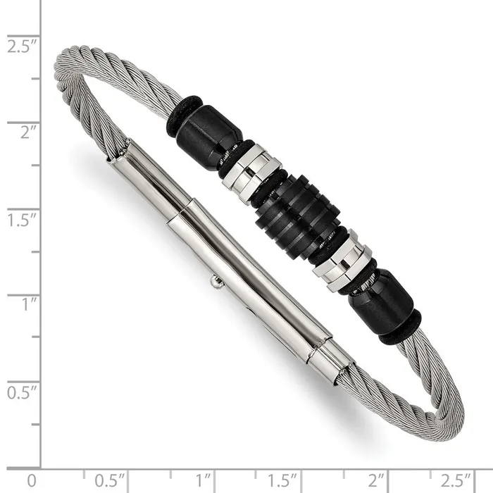 TreasureFineJewelers Bracelets Chisel Stainless Steel Brushed and Polished Black IPplated and Black Rubber Adjustable 8 to 875 inch Bracelet