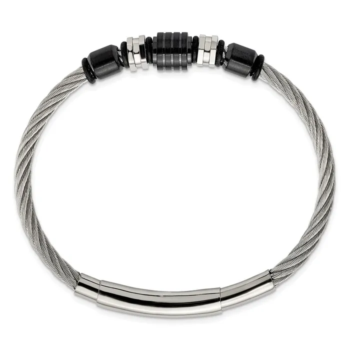 TreasureFineJewelers Bracelets Chisel Stainless Steel Brushed and Polished Black IPplated and Black Rubber Adjustable 8 to 875 inch Bracelet