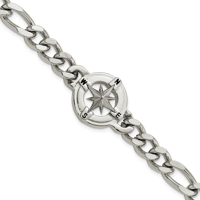 TreasureFineJewelers Bracelets Stainless Steel Polished Compass 875in Bracelet TreasureFineJewelers Bracelets Stainless Steel Polished Compass 875in Bracelet