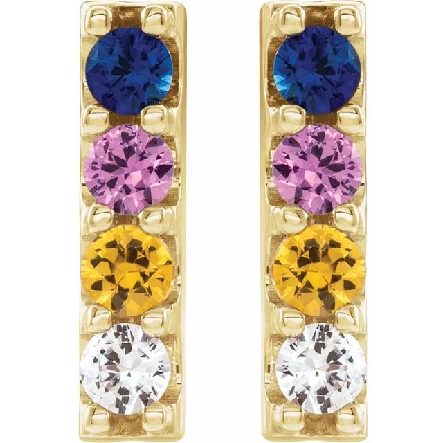 TreasureFineJewelers Earrings 14K Yellow Gold Natural MultiGemstone Bar Earrings