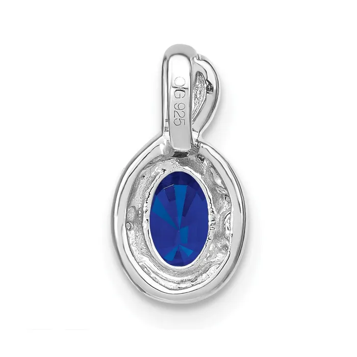 TreasureFineJewelers Necklaces 14k White Gold Oval Sapphire and Diamond Halo Pendant