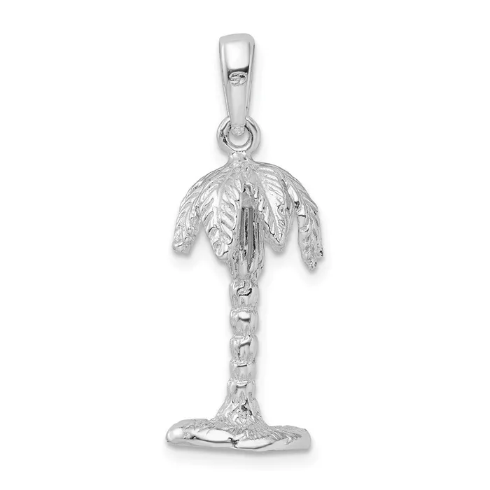 TreasureFineJewelers Necklaces Sterling Silver PolishedTextured 3D Palm Tree Pendant