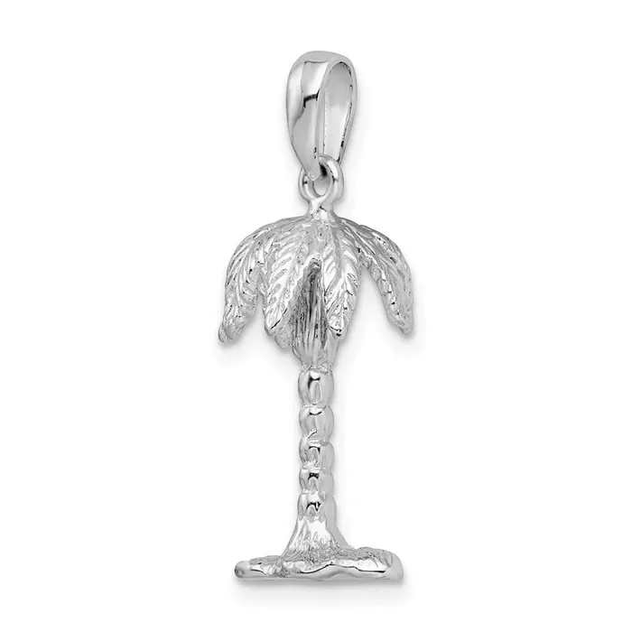 TreasureFineJewelers Necklaces Sterling Silver PolishedTextured 3D Palm Tree Pendant