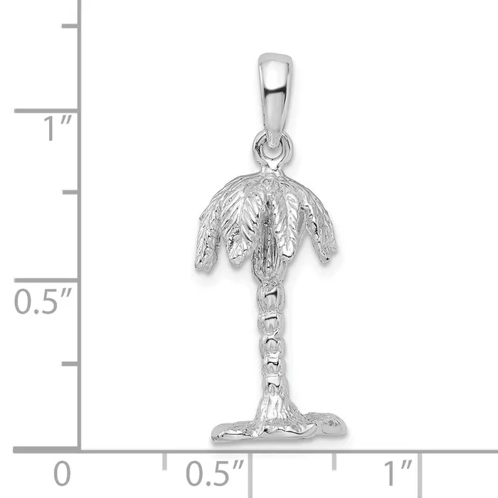 TreasureFineJewelers Necklaces Sterling Silver PolishedTextured 3D Palm Tree Pendant