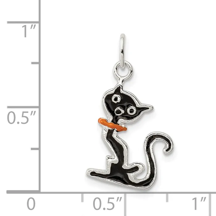 TreasureFineJewelers Rings Sterling Silver Black Enameled Cat Charm