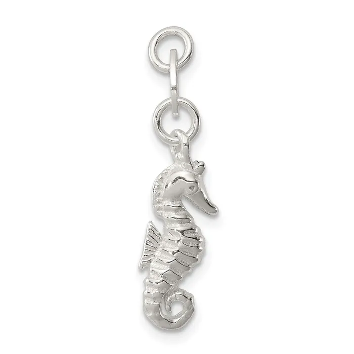 TreasureFineJewelers Rings Sterling Silver Polished and Textured Seahorse Charm