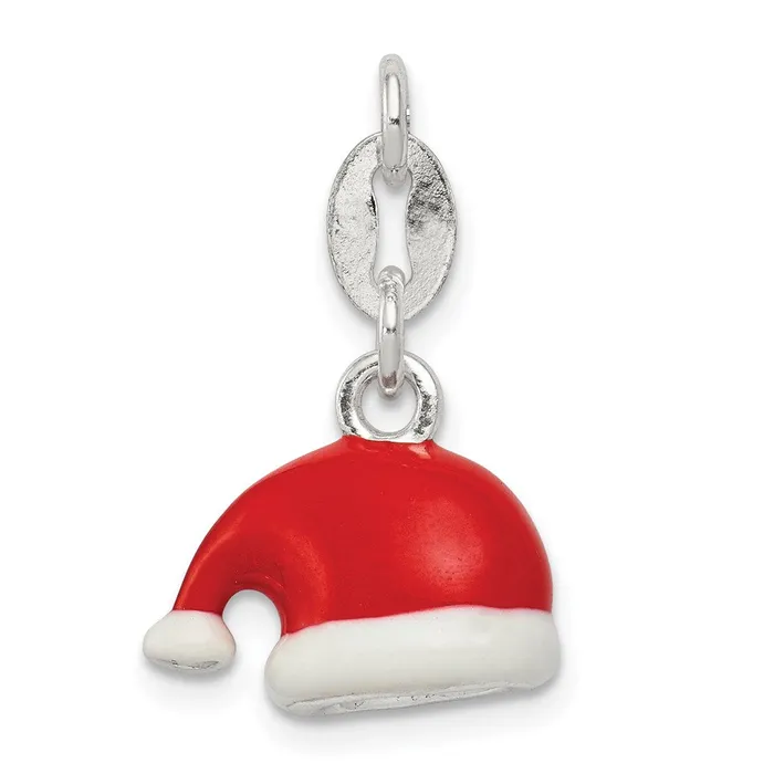 TreasureFineJewelers Rings Sterling Silver Polished Enamel Santa Hat Charm