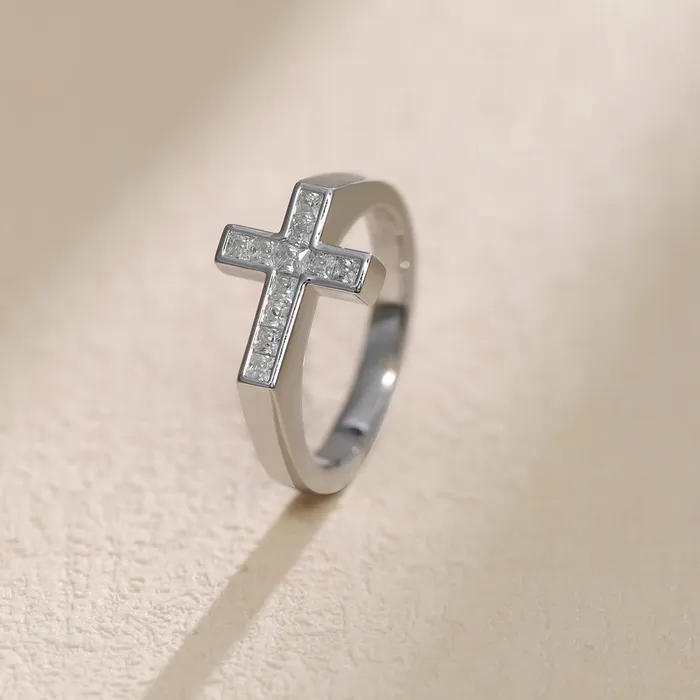 Trendolla Jewelry 925 Silver Cross Moissanite Ring Rings