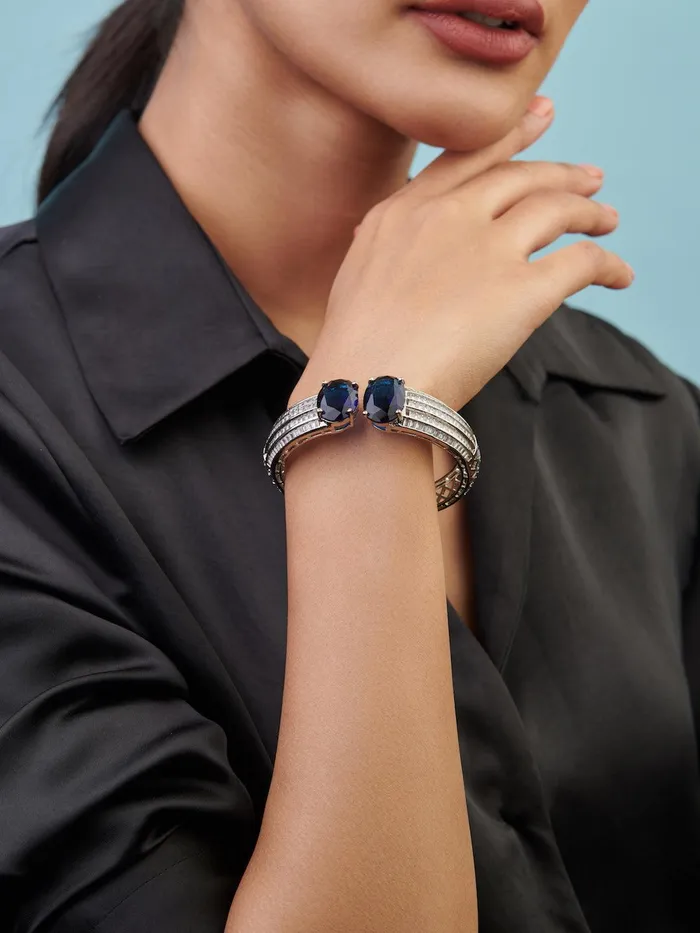 Diamante Deep Blue Cubic Zirconia Cuff Bracelet Curio Cottage Bracelets