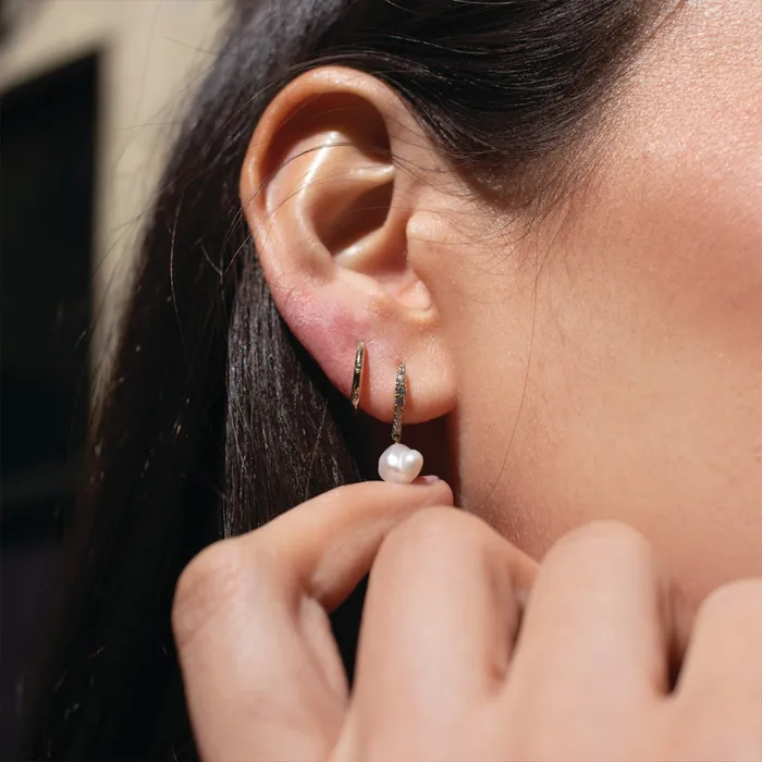 Earrings Eklexic Gold Plated Crystal Pearl Huggies