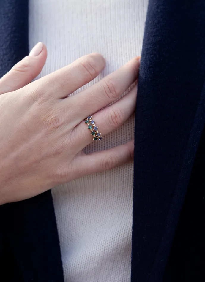 Faeber Studio Rings In Medias Res Ring Stack with Tourmaline and Tanzanite
