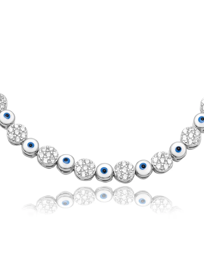 White Evil Eye With Cubic Zirconia Pure Silver Bracelet Curio Cottage Bracelets White Evil Eye With Cubic Zirconia Pure Silver Bracelet Curio Cottage Bracelets